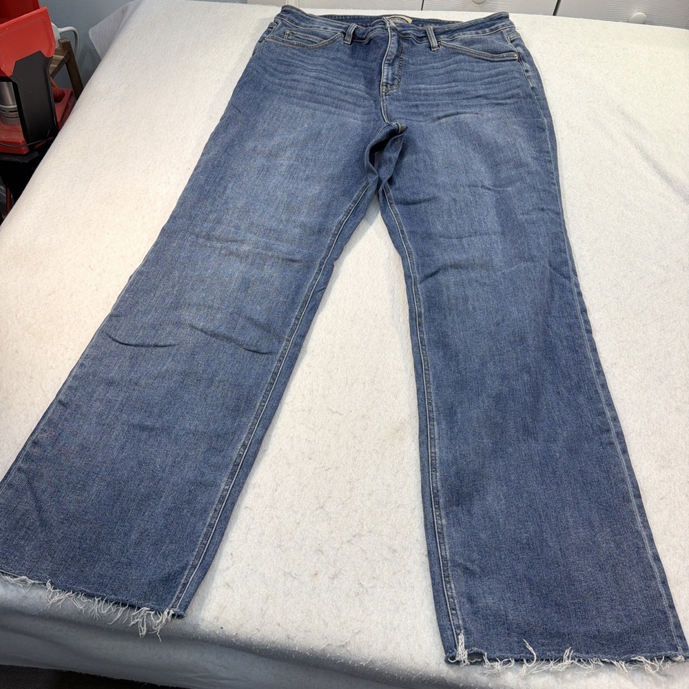 Alexander Jane High Rise Straight Leg‎ Jean Med Wash Raw Hem Blue Denim 34x31.5
